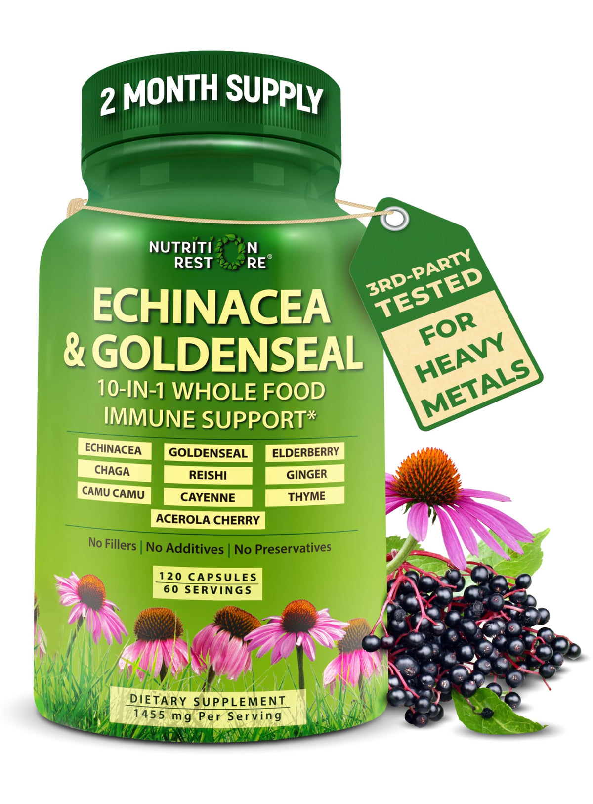 Nutrition Restore Echinacea Goldenseal bottle pour supports daily immune wellness.