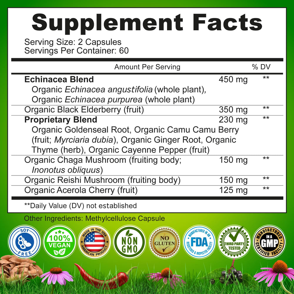 Nutrition Restore Echinacea Goldenseal packaging notes free-from fillers.