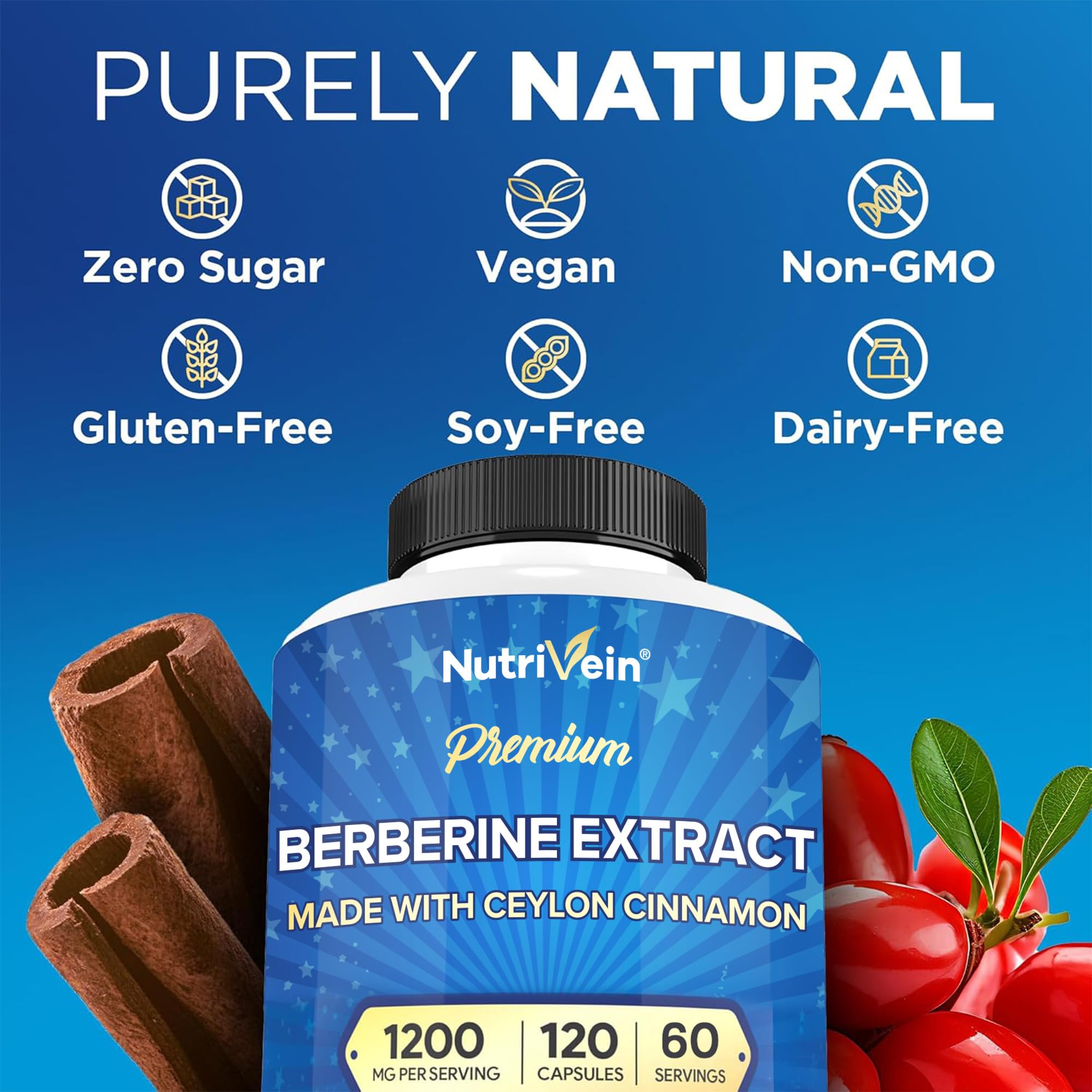 Nutrivein Berberine capsules close up showing uniform coating for easy swallowing.