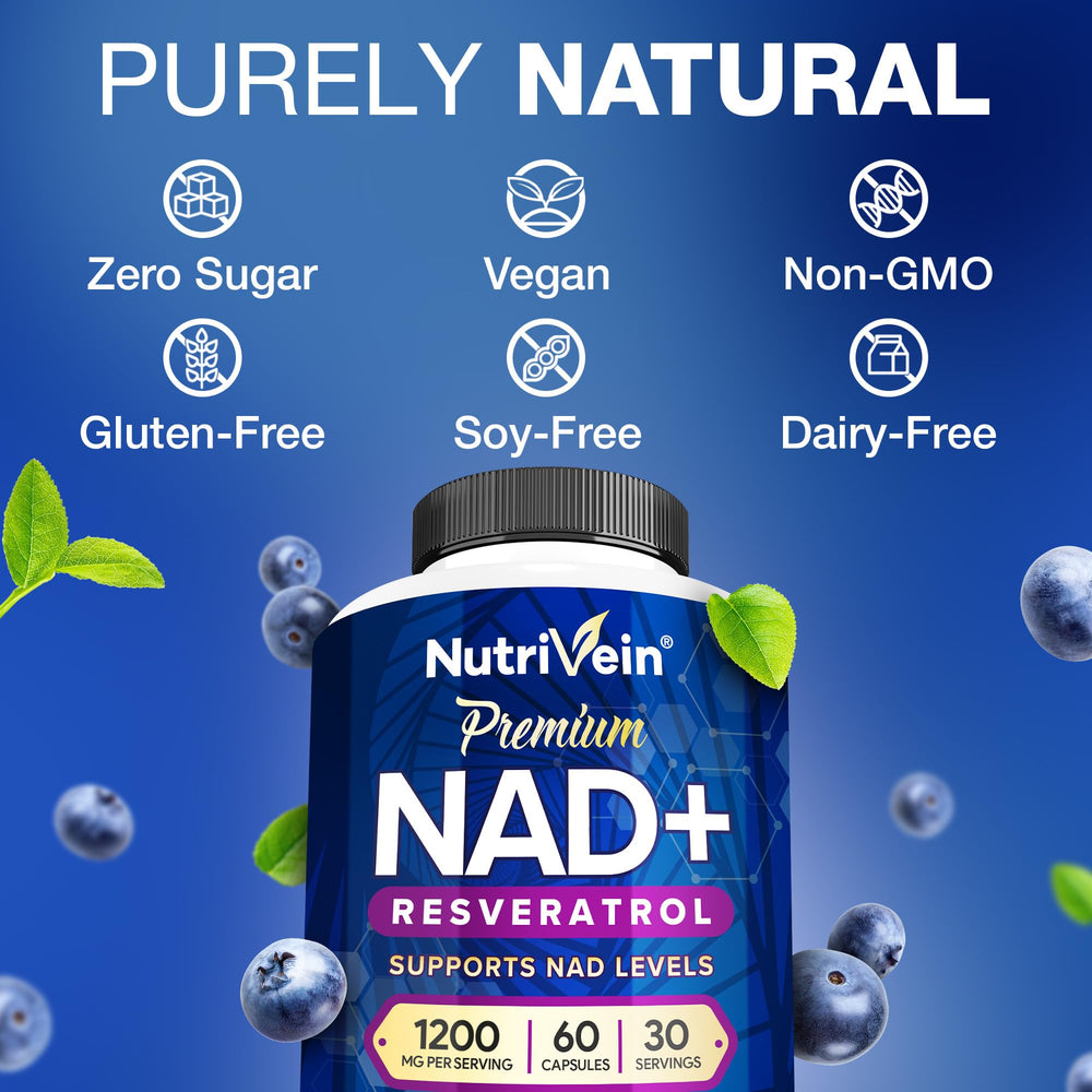 Nutrivein NAD+ Resveratrol label close-up with clean vegan ingredients noted