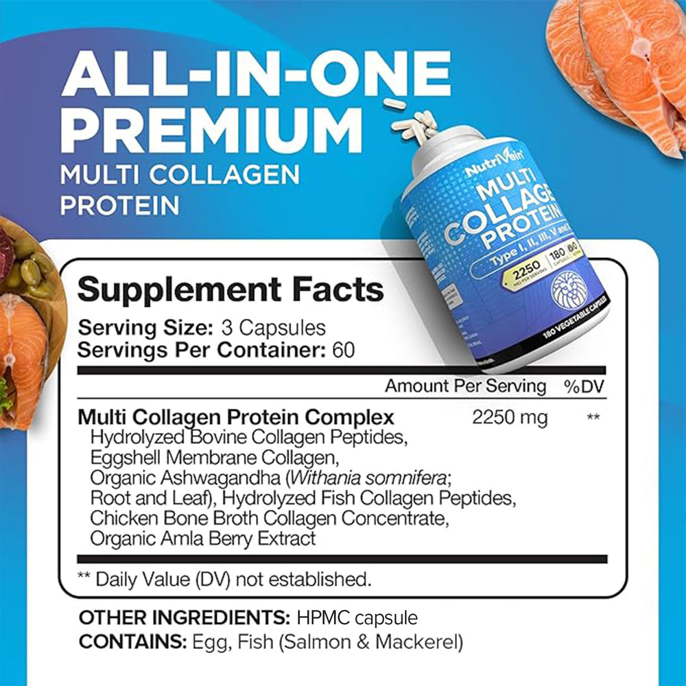Nutrivein collagen capsules close-up highlights tasteless, easy-to-swallow servings
