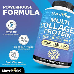 Nutrivein collagen label denotes USA-made, clean ingredients