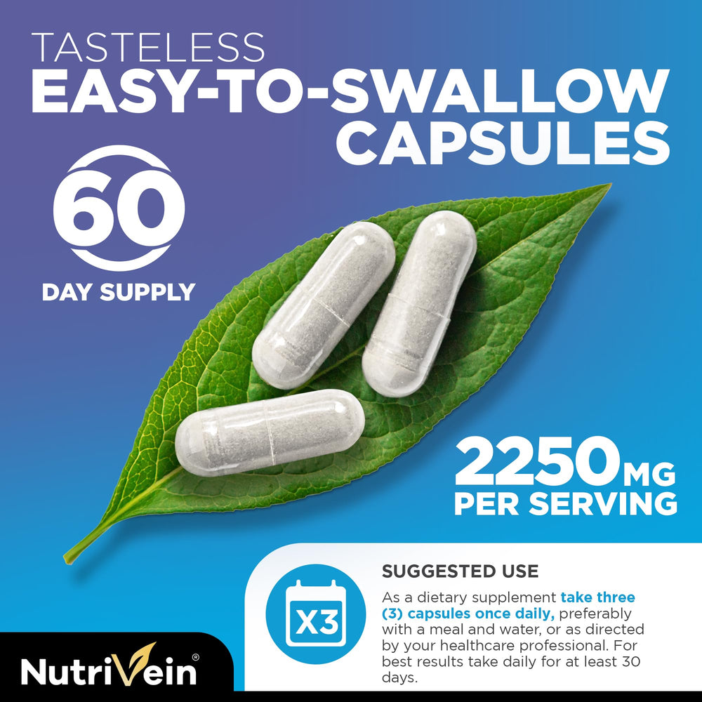 Nutrivein capsules shown for skin, hair, and nails support