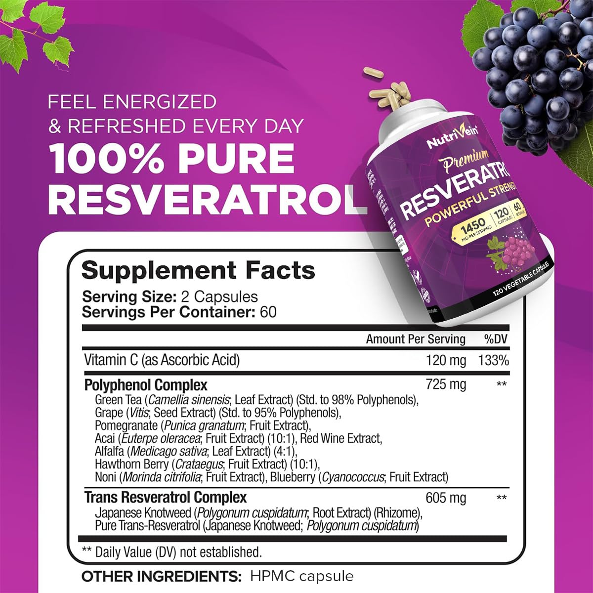 Nutrivein capsules showcasing tasteless, easy-to-swallow design for daily use.