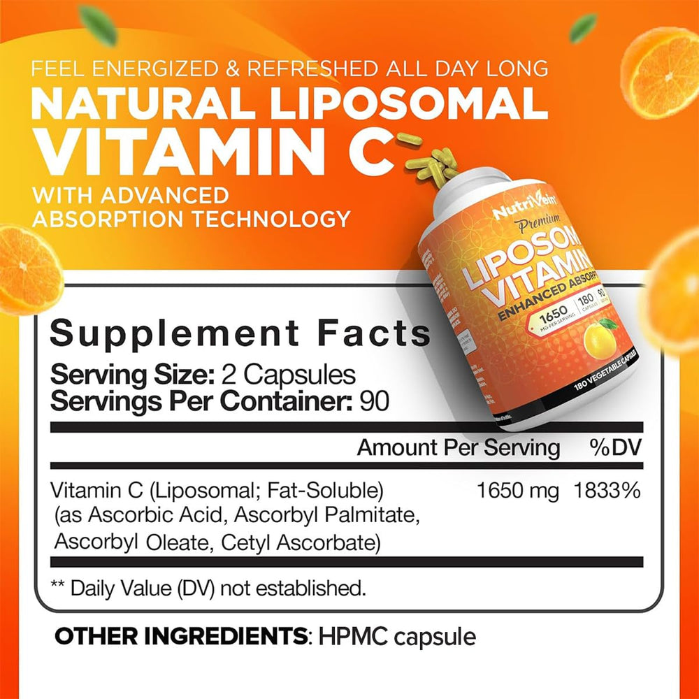 Nutrivein vitamin C capsules close-up shows easy-to-swallow soft capsules