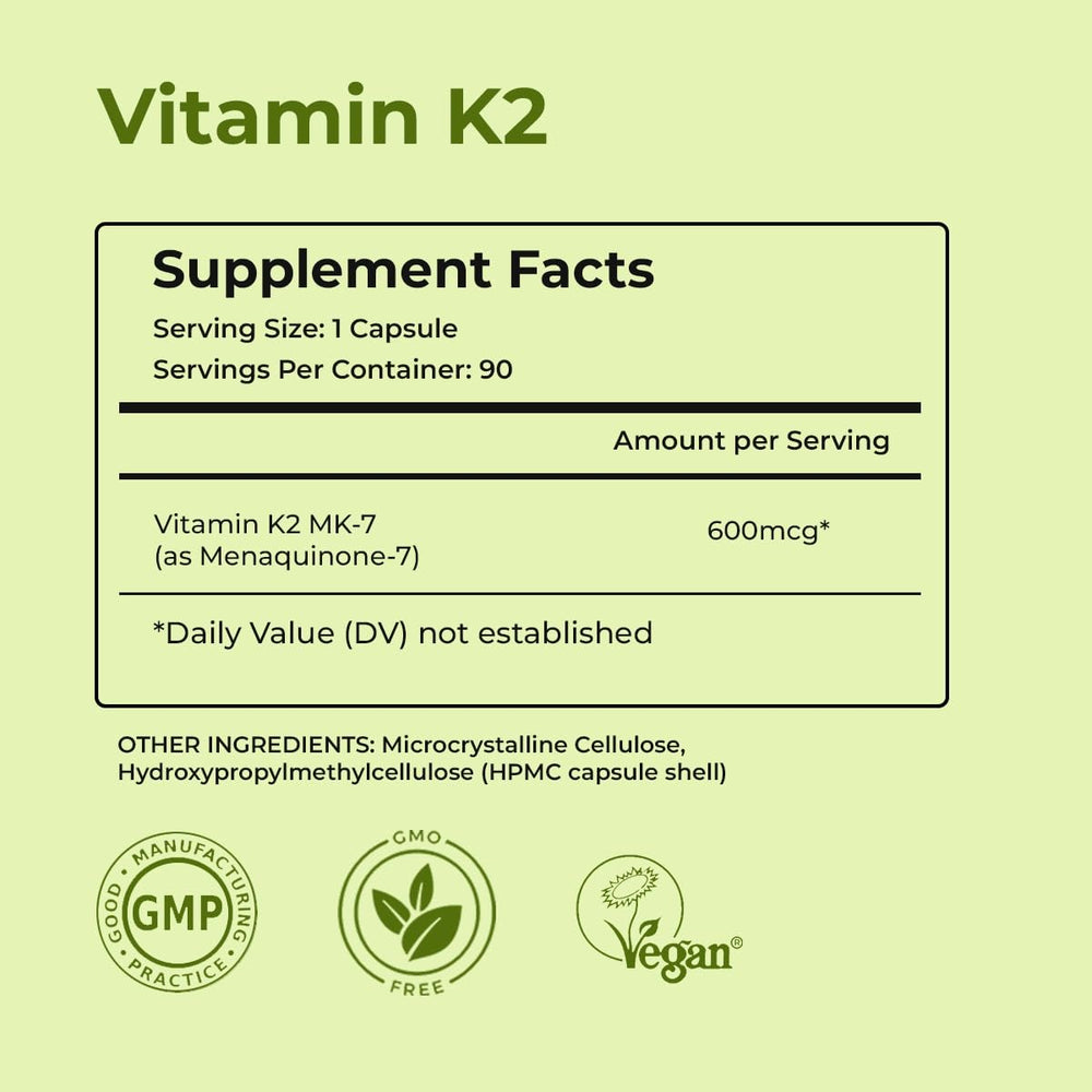 NutriZing K2 MK-7 bottle label detail with ingredients