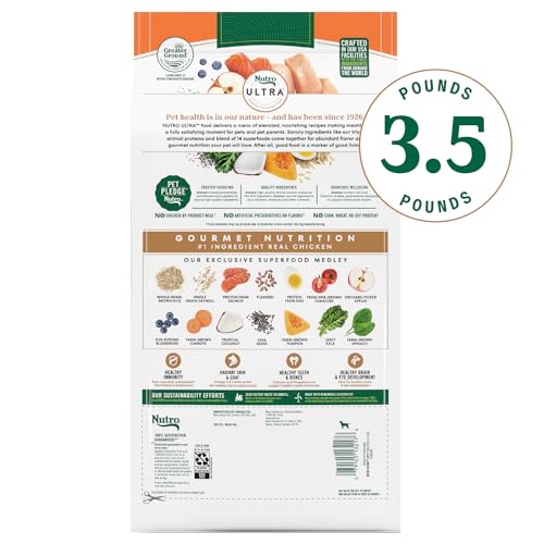Nutro Ultra puppy dry food features real chicken as the first ingredient for appetizing meals