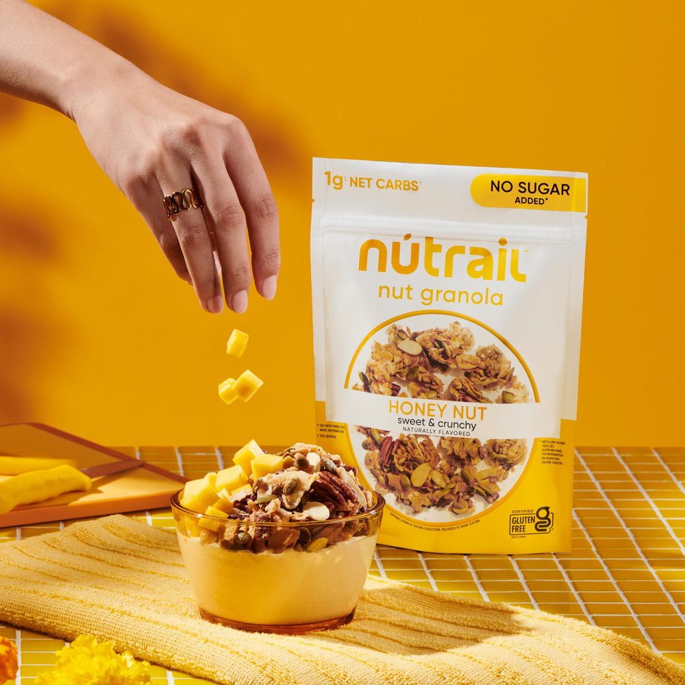 NuTrail Honey Nut granola pack front view.