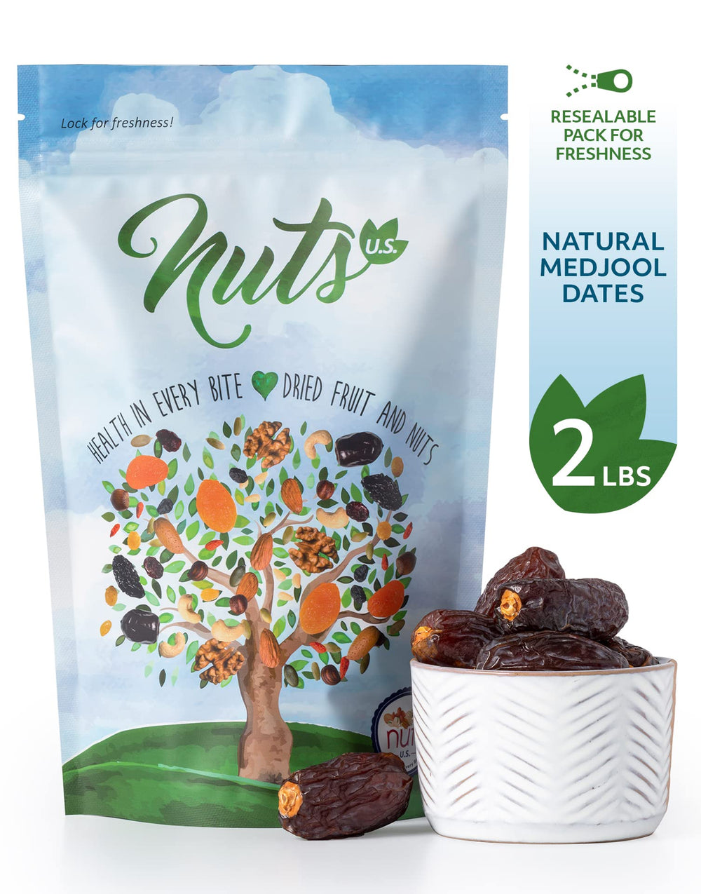 NUTS U.S. Medjool dates on a kitchen counter, fresh harvest from California desert.