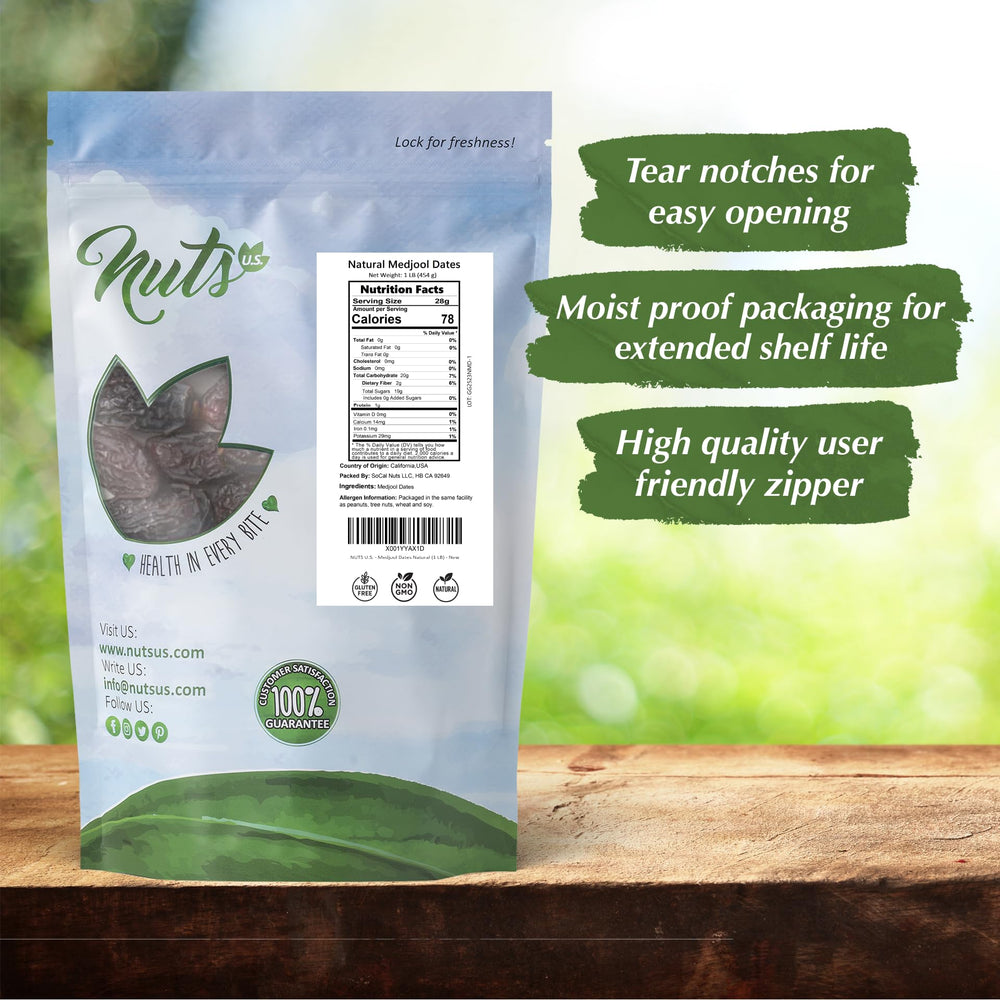 NUTS U.S. Medjool dates — premium quality, no added sugar or preservatives, all natural.