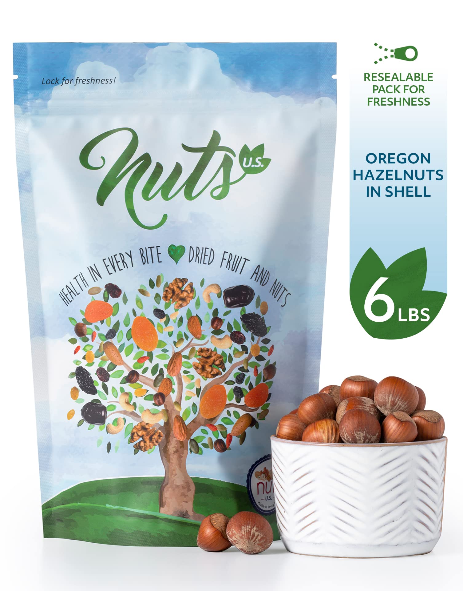 NUTS U.S. Oregon hazelnuts cracked open revealing creamy interior