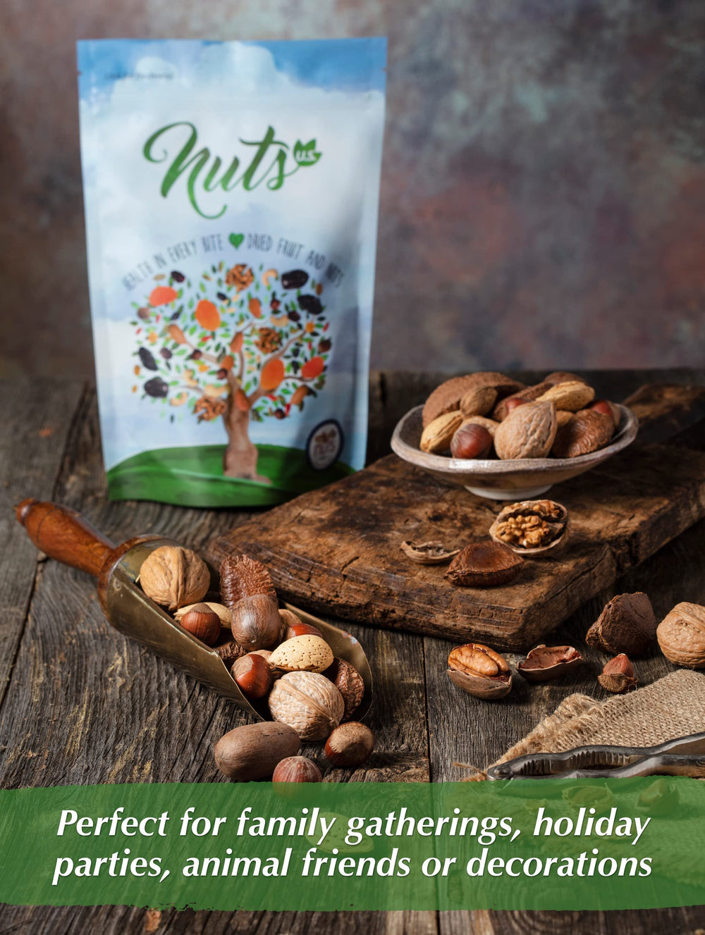 NUTS U.S. pack-in-usa-resealable-bags conveys freshness and convenient storage.