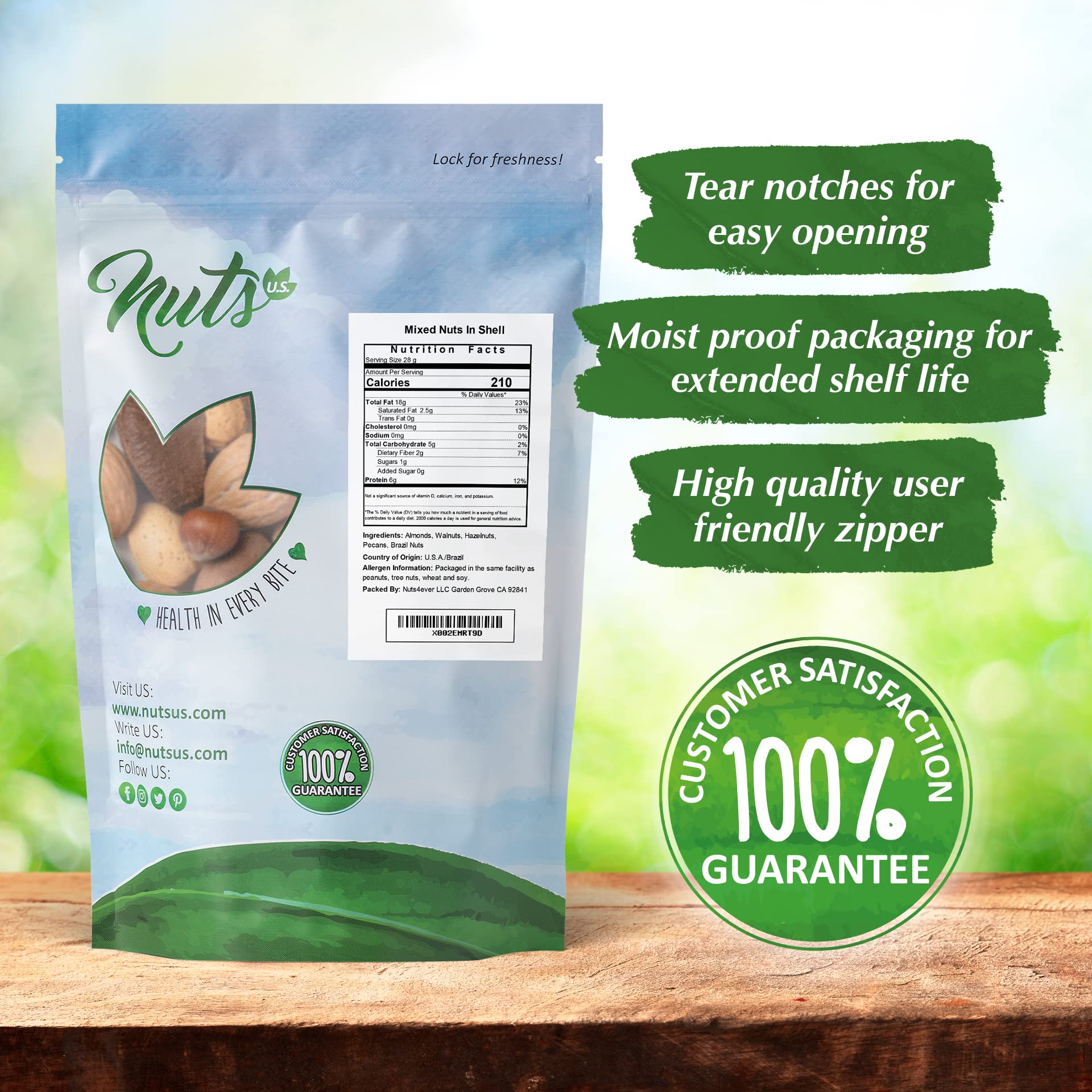 NUTS U.S. protein-omega nutrition highlights protein and fiber in every handful.