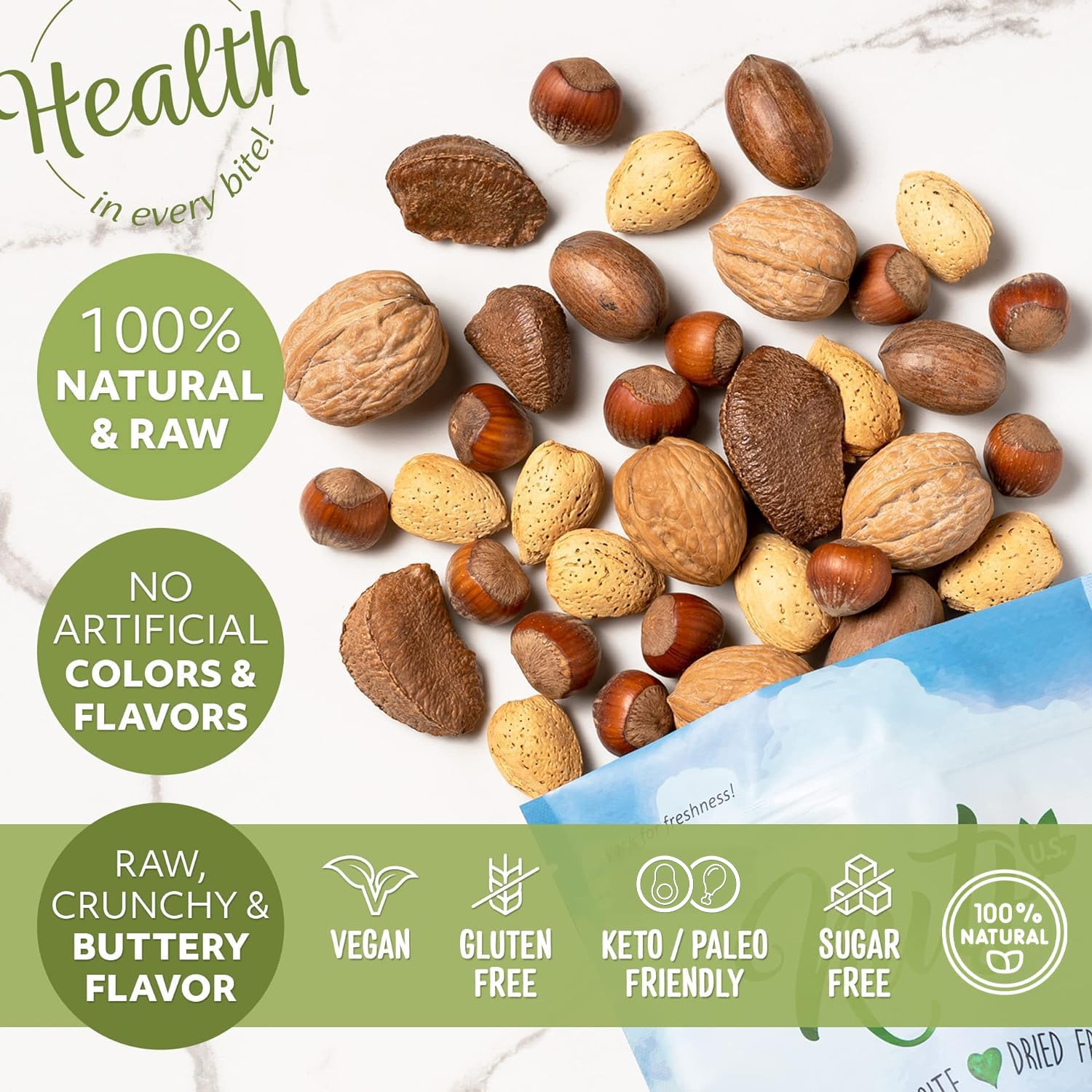 NUTS U.S. raw-toasted options suggest versatile prep styles.