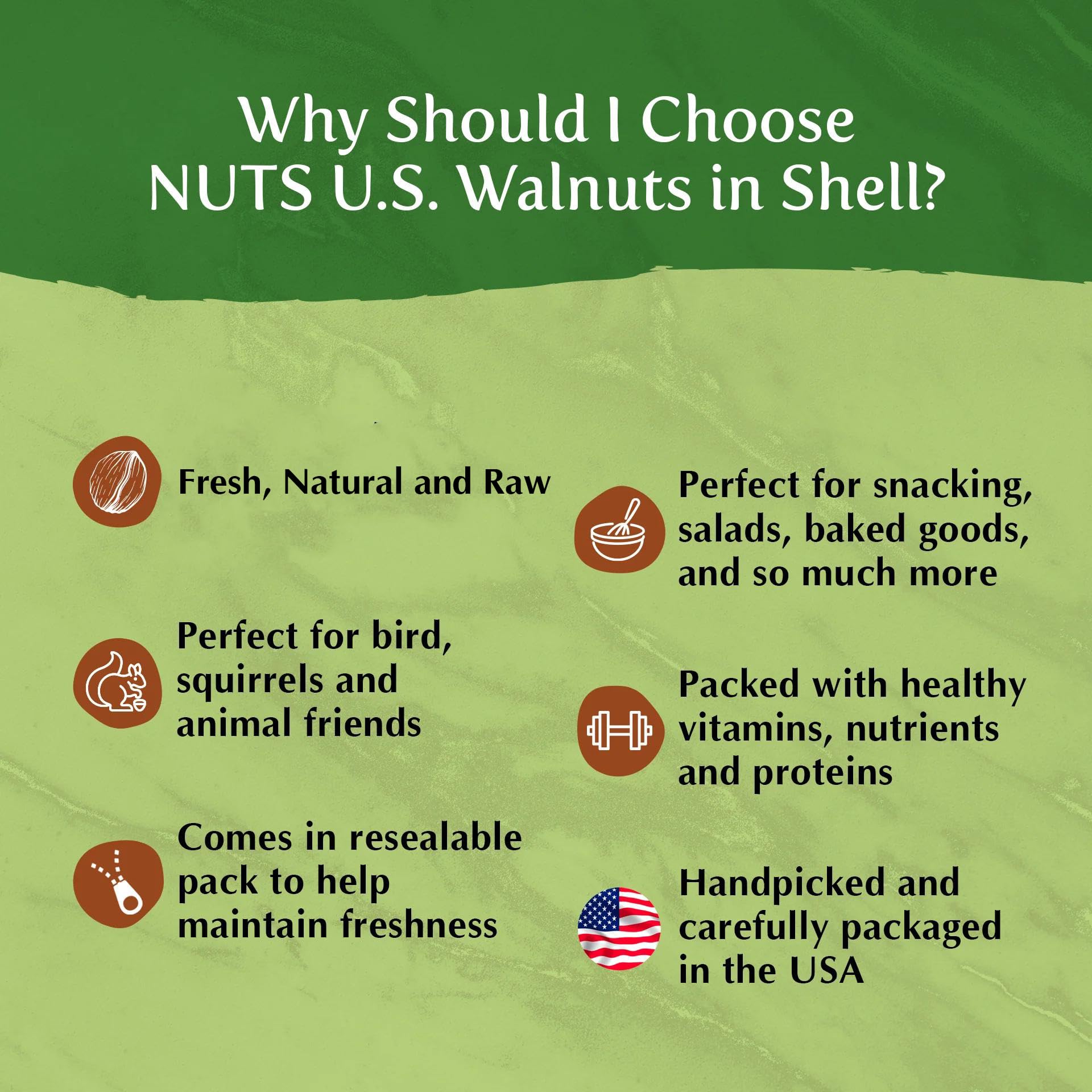 NUTS U.S. walnuts in shell, easy to crack, perfect snack.