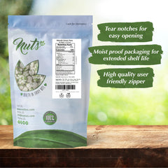 NUTS U.S. Wasabi-Coated Green Peas bag back shows freshness and serving ideas