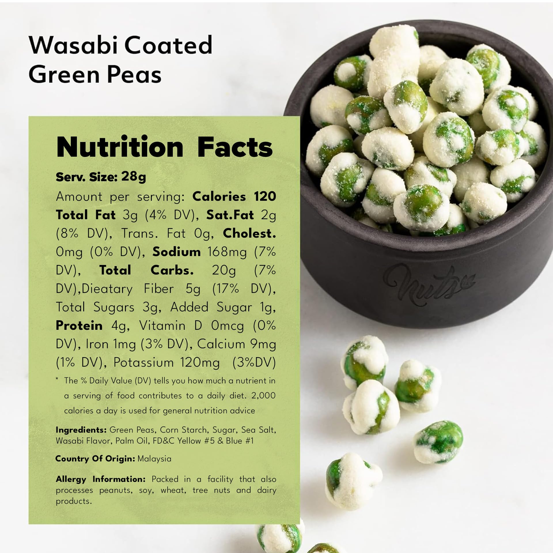 NUTS U.S. Wasabi-Coated Green Peas closeup reveals crisp roasted texture