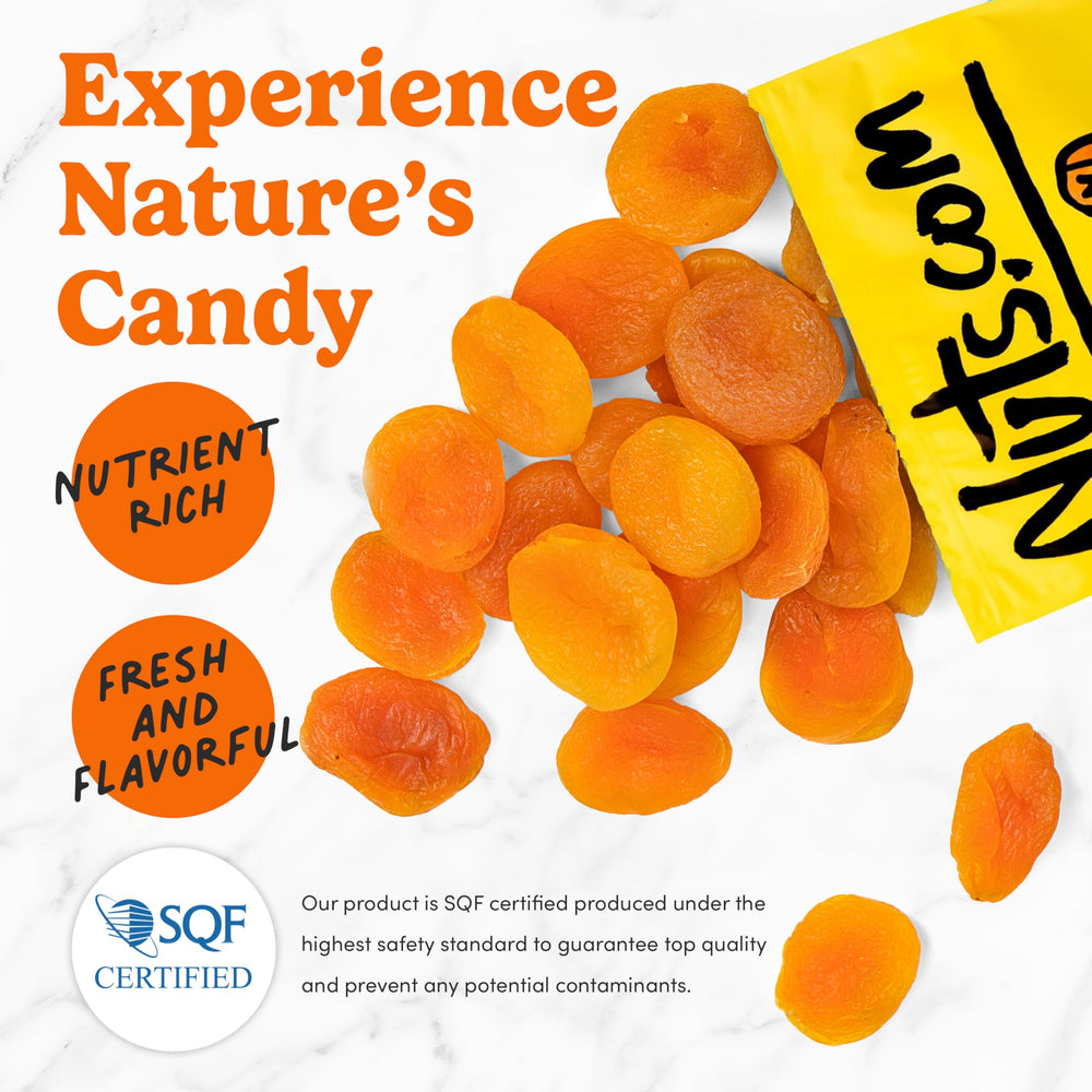Nuts.com dried apricots Turkish bag open shows on-the-go healthy snacking.