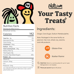 Nutscom crystallized ginger close-up showing spicy sweet candy texture.