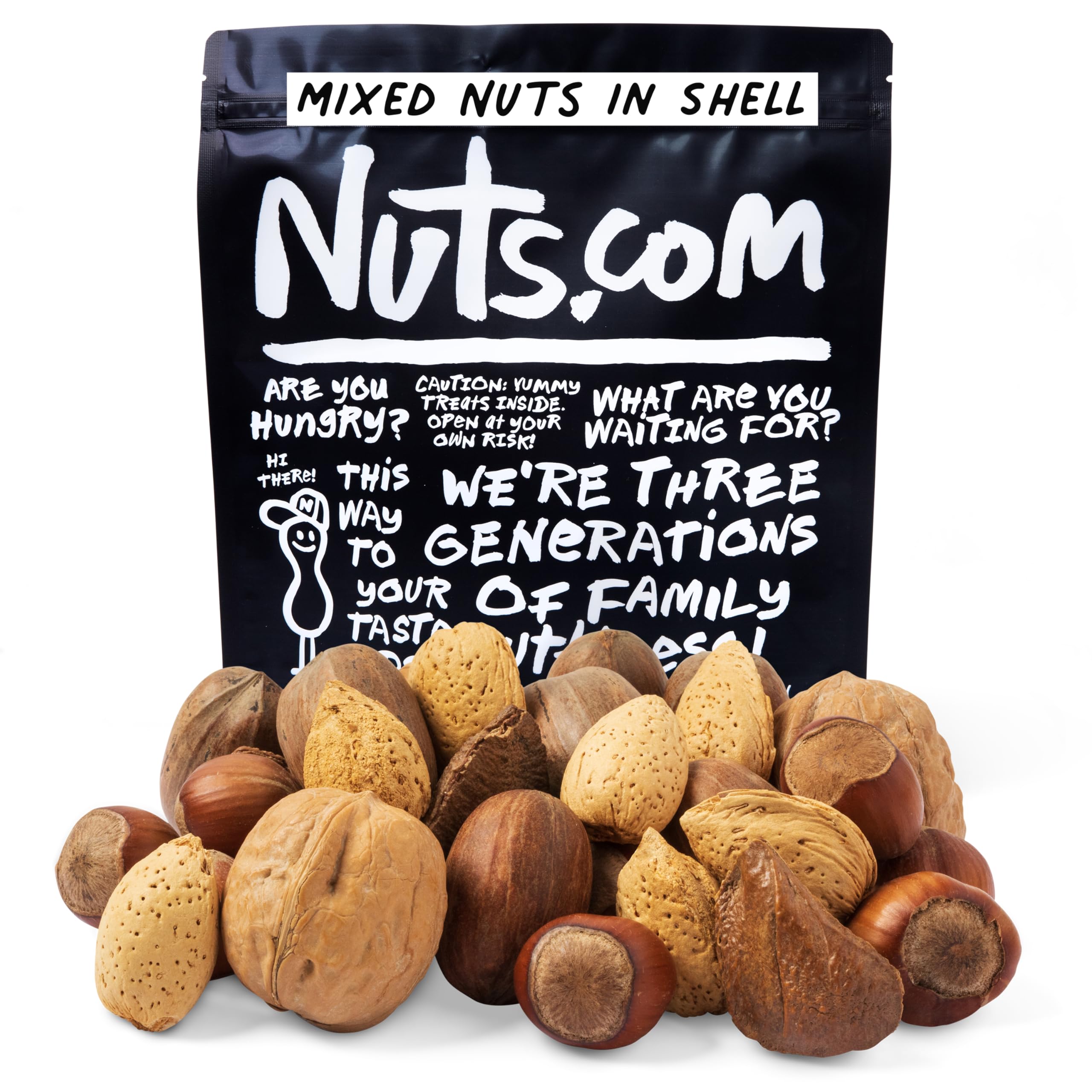 Nuts.com mixed nuts in shell 2lb bag for snacking and recipes.