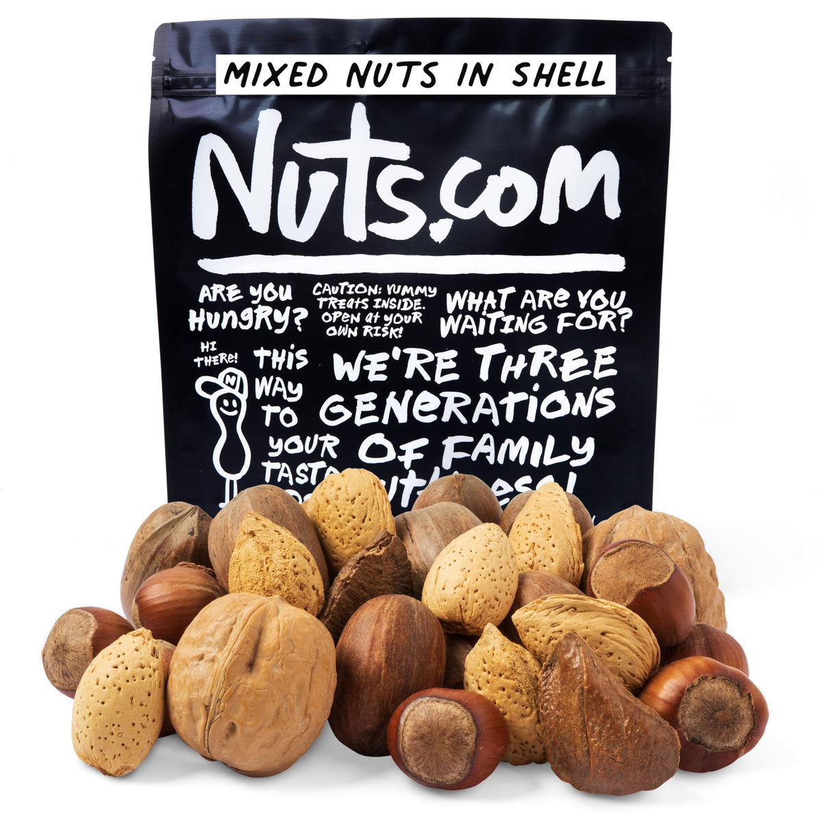 Nuts.com mixed nuts in shell 2lb bag for snacking and recipes.