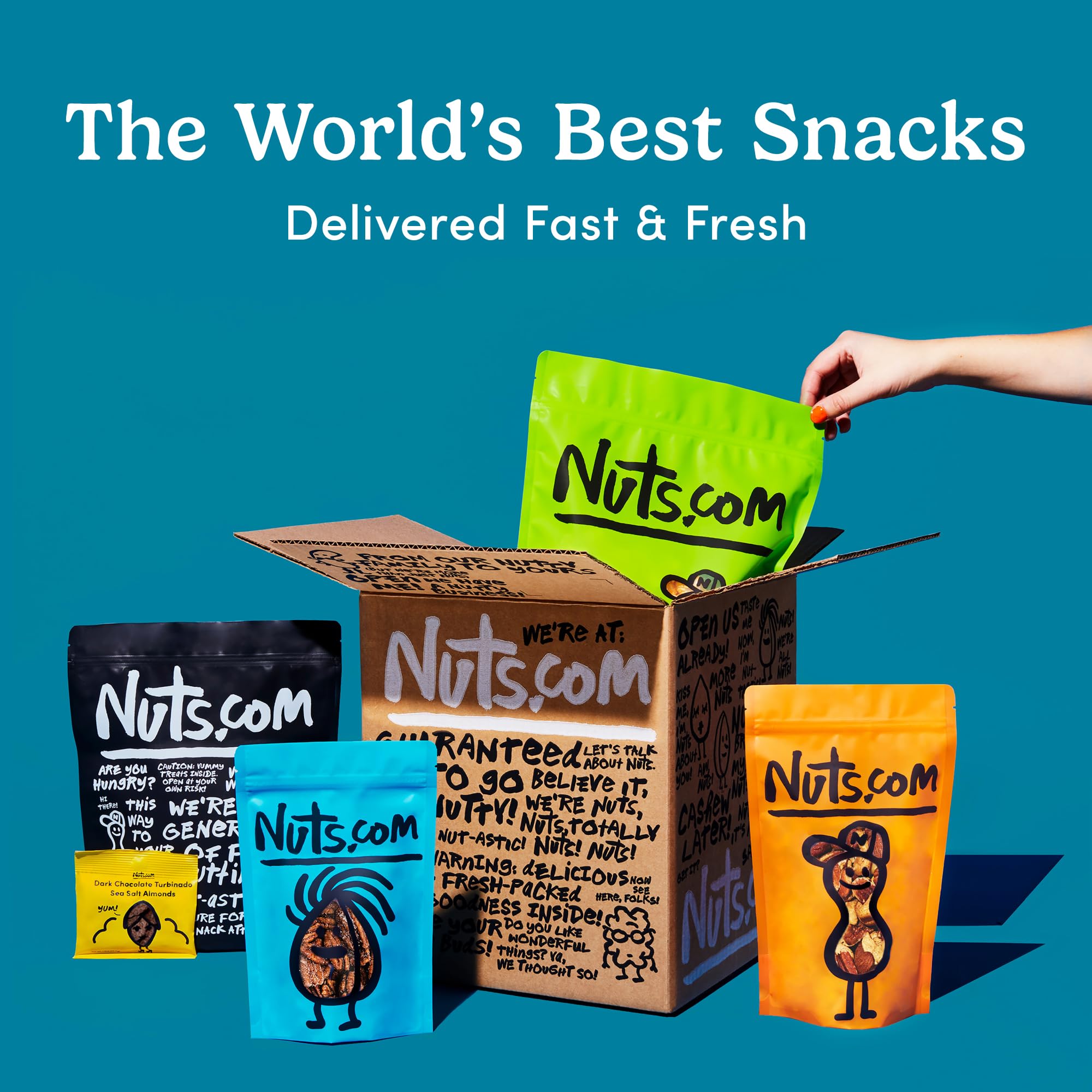Outdoors hiking or camping with portable walnut snack.