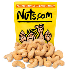 Nuts.com roasted cashews lightly salted 2-lb bag close-up texture for snacking