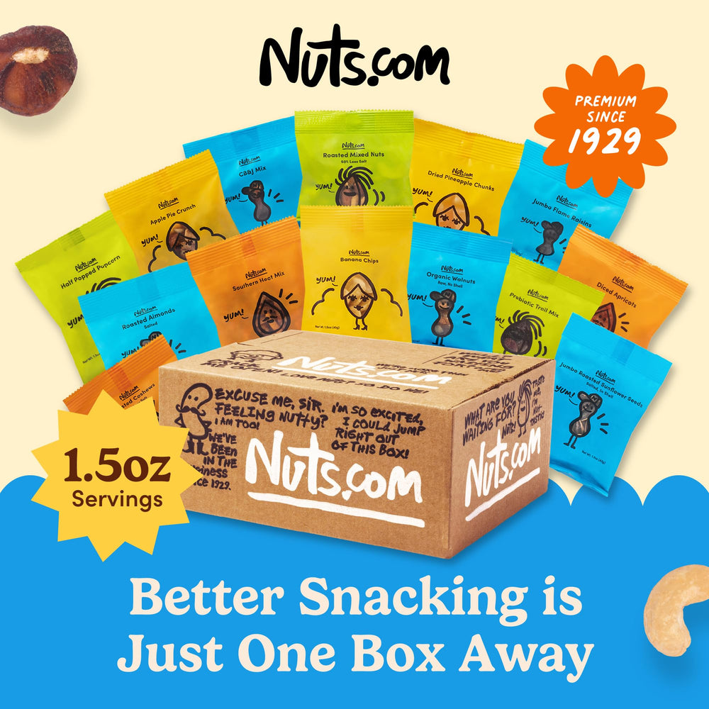 Nuts.com snack box highlighting dried apricots and pineapple chunks