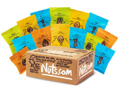 Nuts.com snack box showing mixed nuts and dried fruits ready for gifting