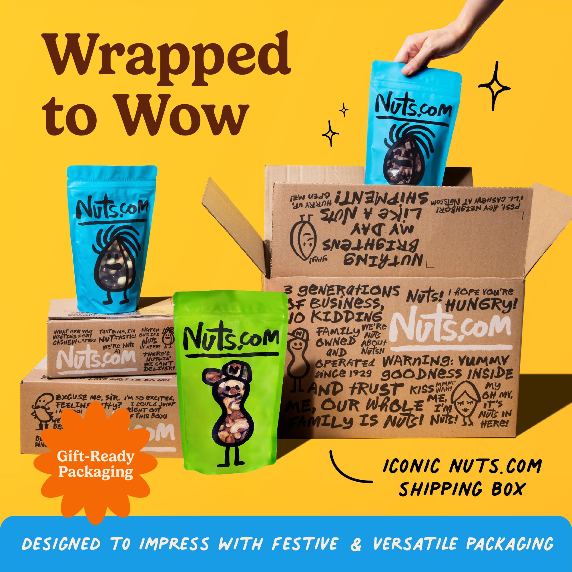 Nuts.com festive winter gift presentation in a sealed box
