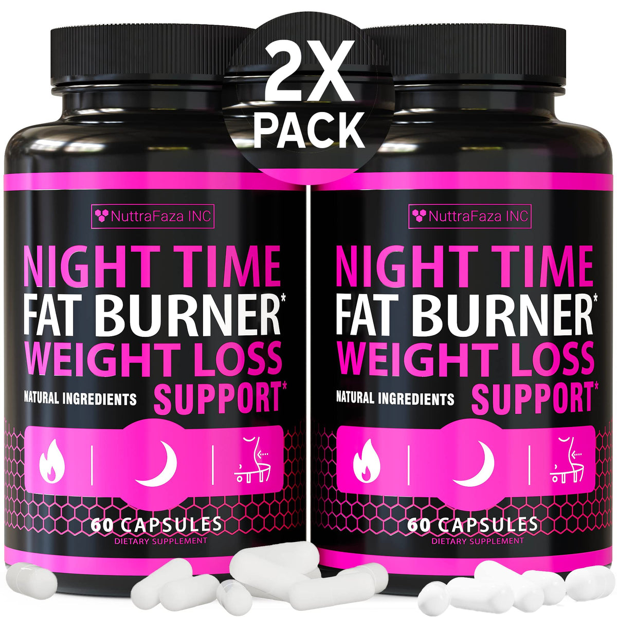 NuttraFaza Nighttime weight loss pills bottle front for convenient nightly use