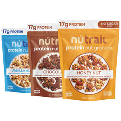 NuTrail 17g Protein Nut Granola Variety Pack for quick, protein-packed breakfasts.