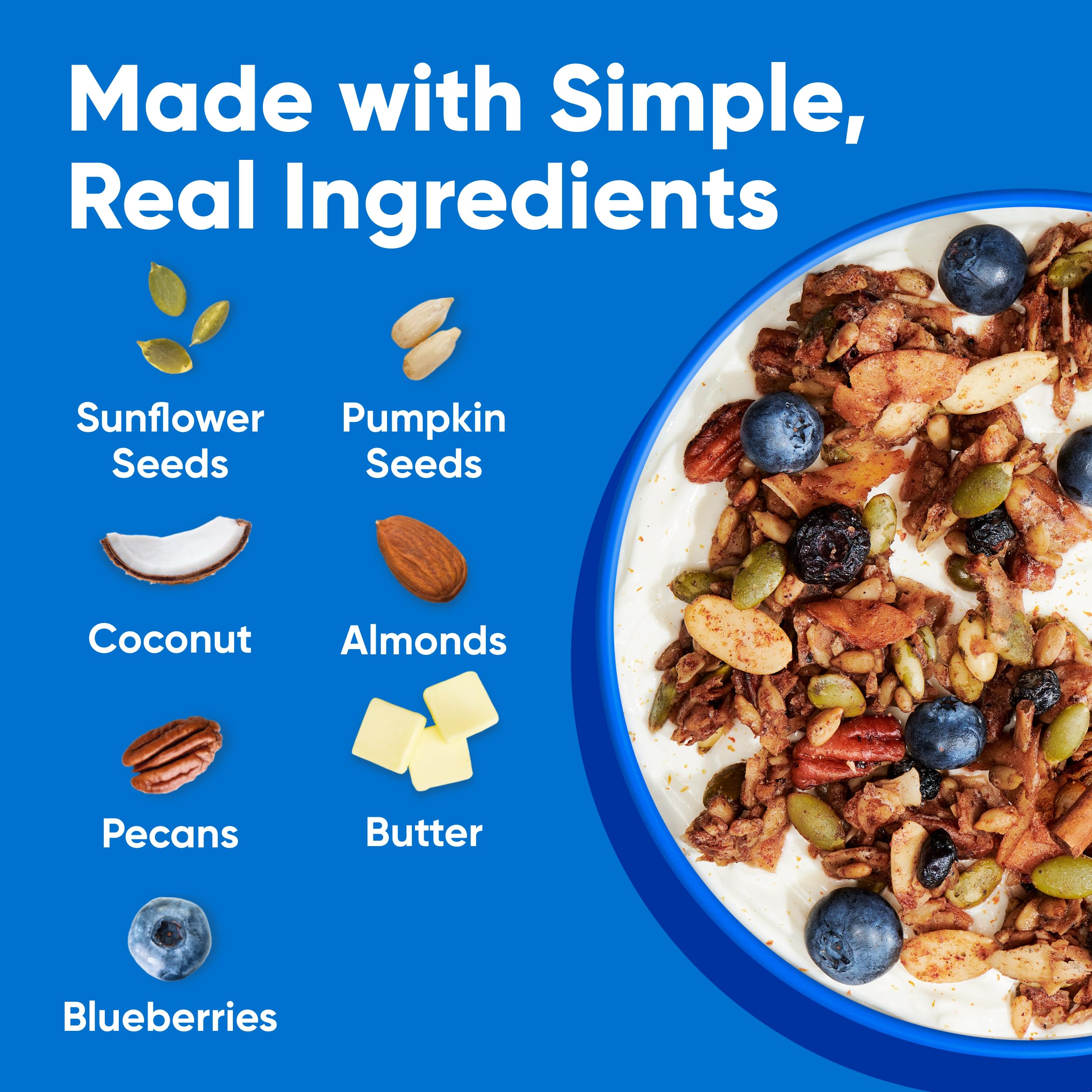NuTrail Blueberry Cinnamon granola parfait image invites versatile breakfast or dessert topping