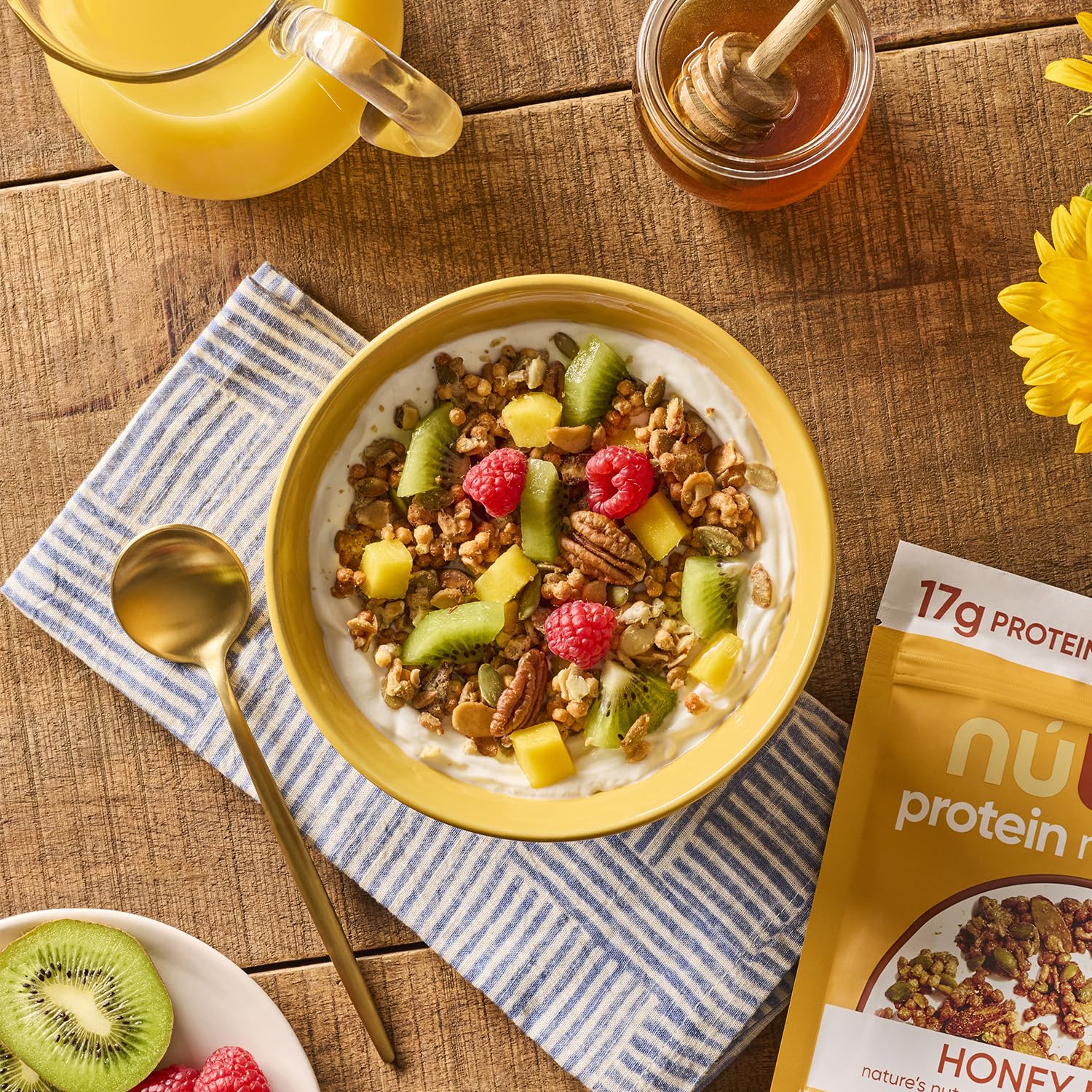 Granola with milk creates a hearty NuTrail breakfast with protein.