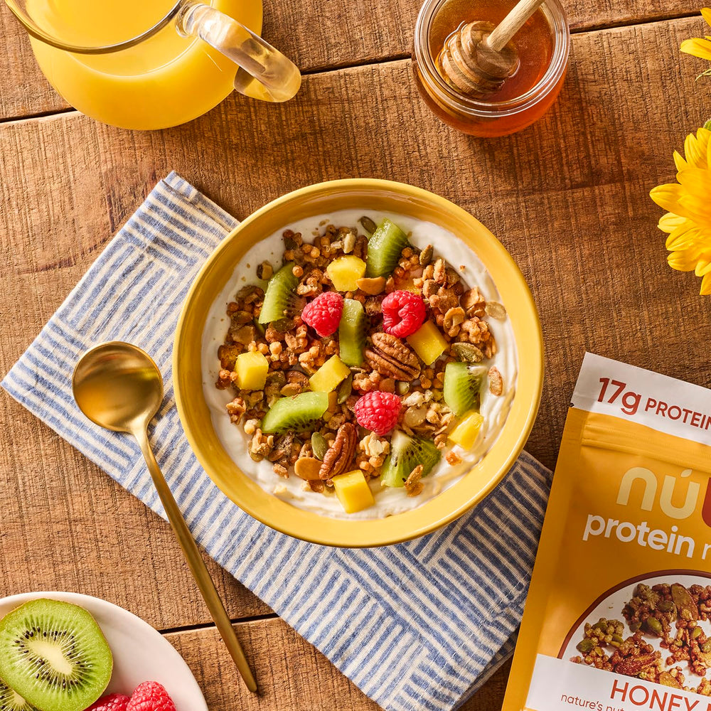 Granola with milk creates a hearty NuTrail breakfast with protein.