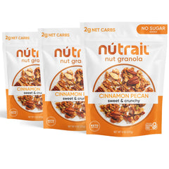 NuTrail Cinnamon Pecan granola bag ready to pour for a quick breakfast