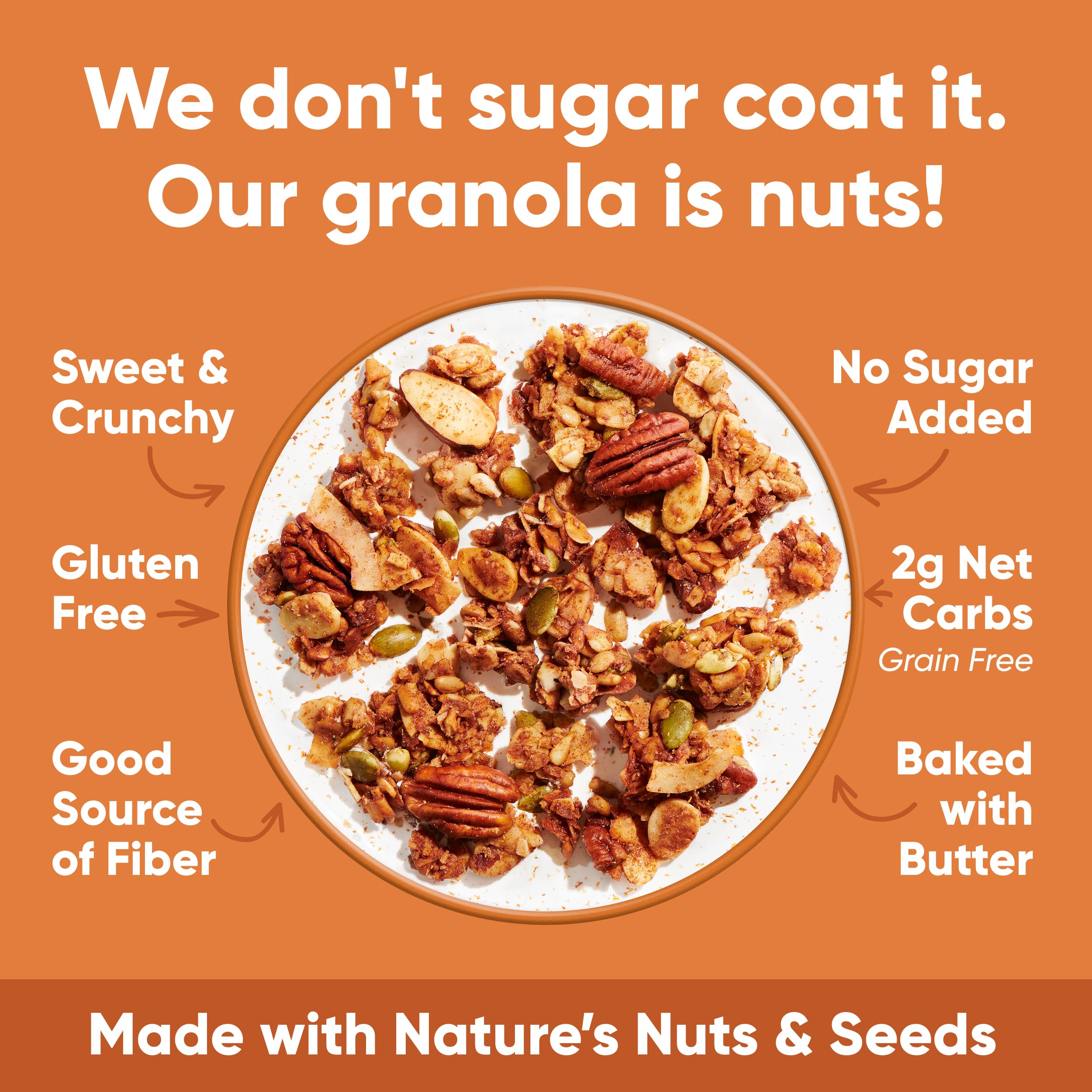 Crunchy texture of NuTrail Cinnamon Pecan granola closeup detail