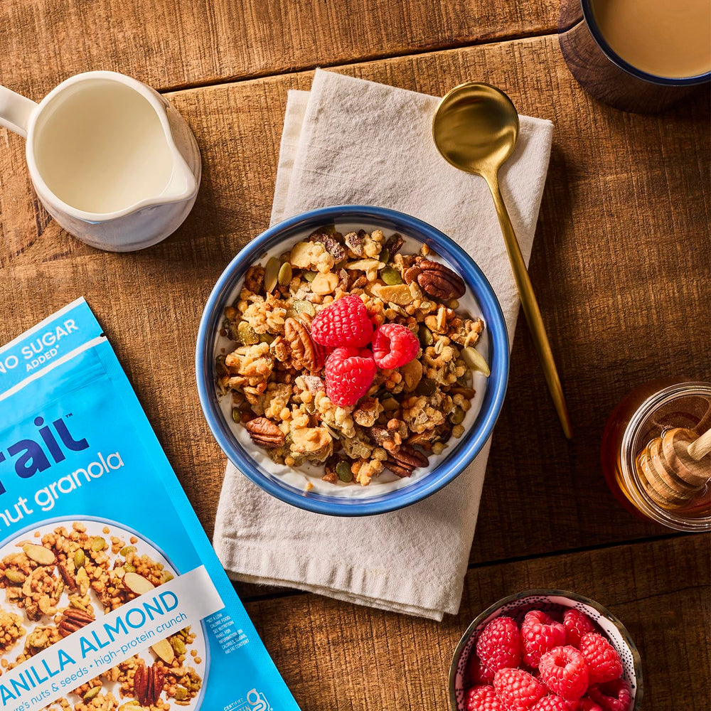 Dessert topping idea with NuTrail granola for a crunchy finish.