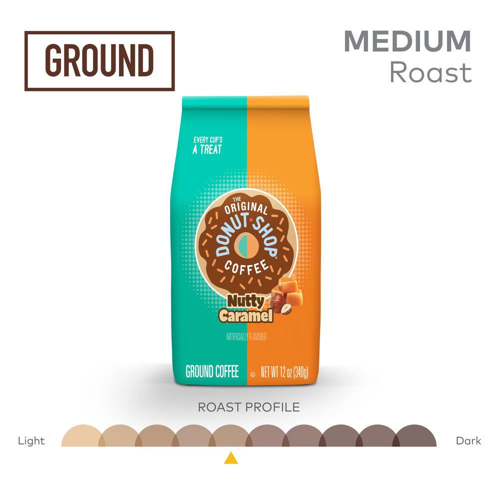 Nutty Caramel coffee in a K-Cup reusable-filter setup highlights easy brews.