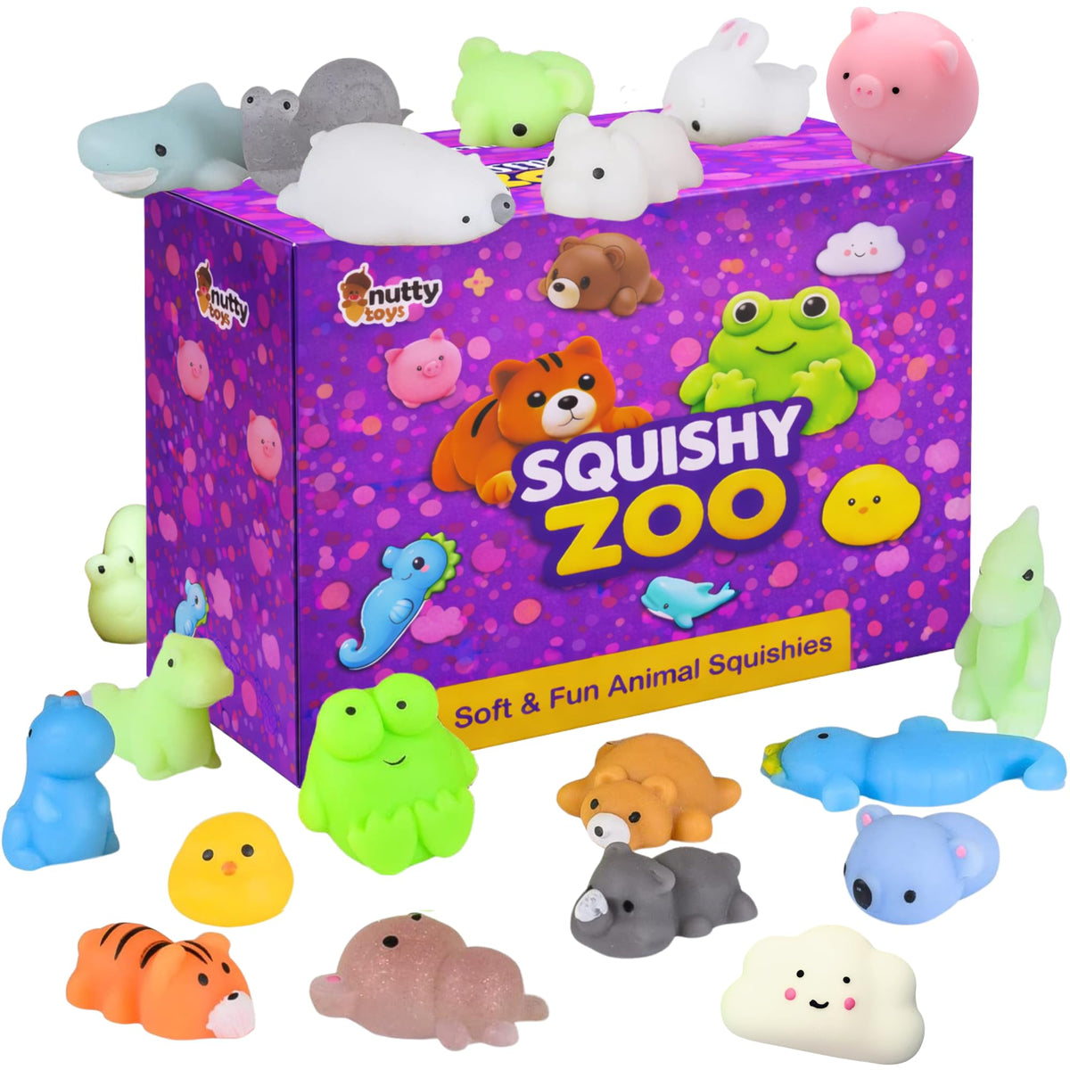 Nutty Toys Animal Squishies 20-pack for classroom prizes and party favors.