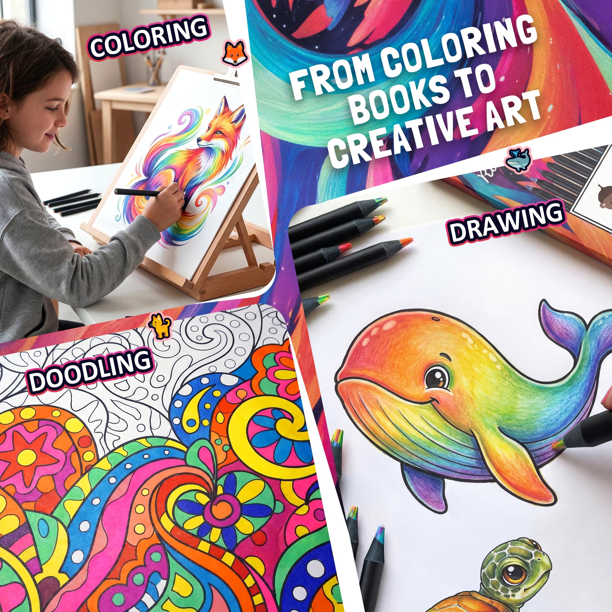 In classroom setting, Nutty Toys rainbow pencils inspire group art projects.