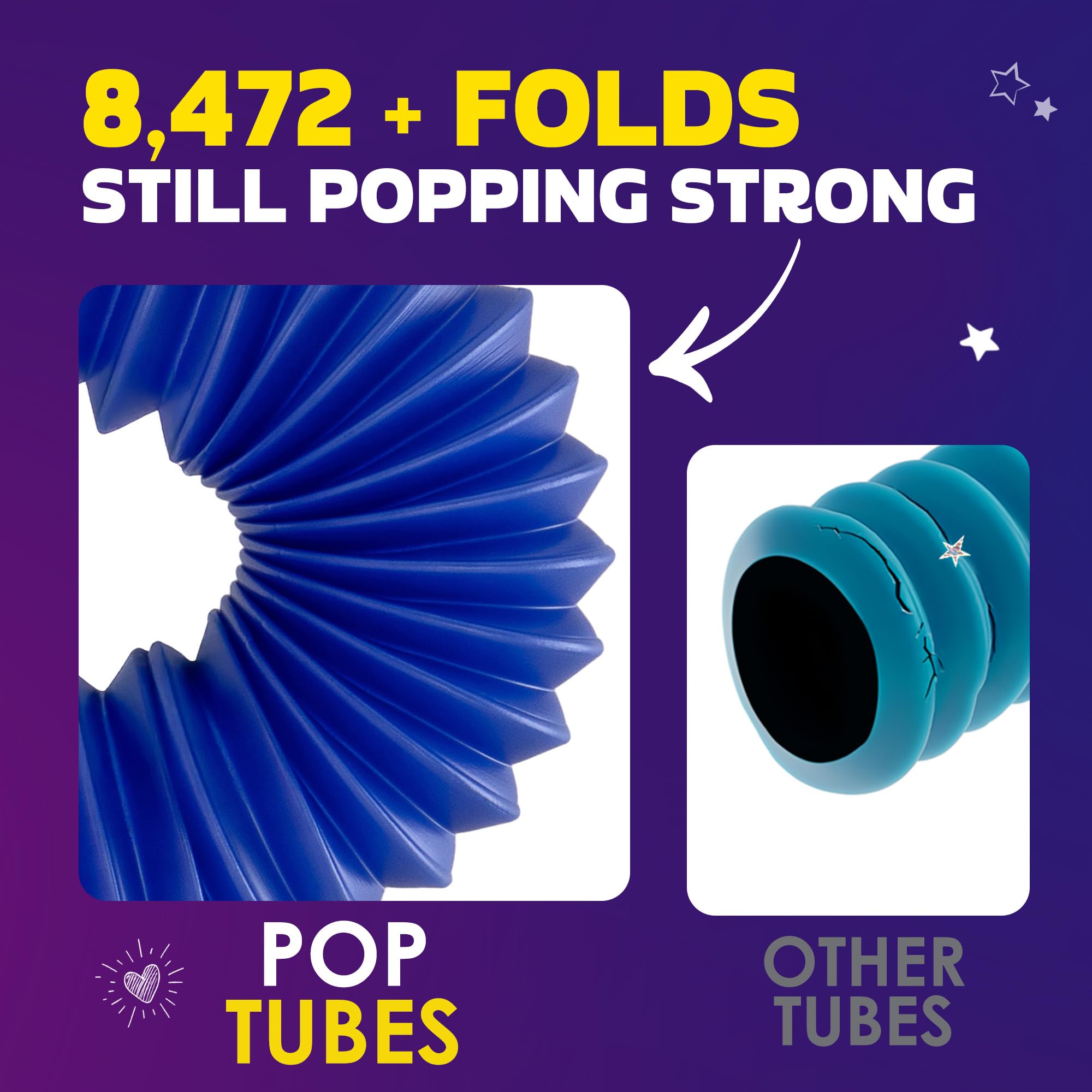 Nutty Toys Pop Tubes close-up texture highlighting durable, BPA-free plastic.