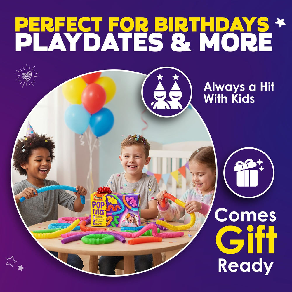 Nutty Toys Pop Tubes colorful set supports group play and interaction.