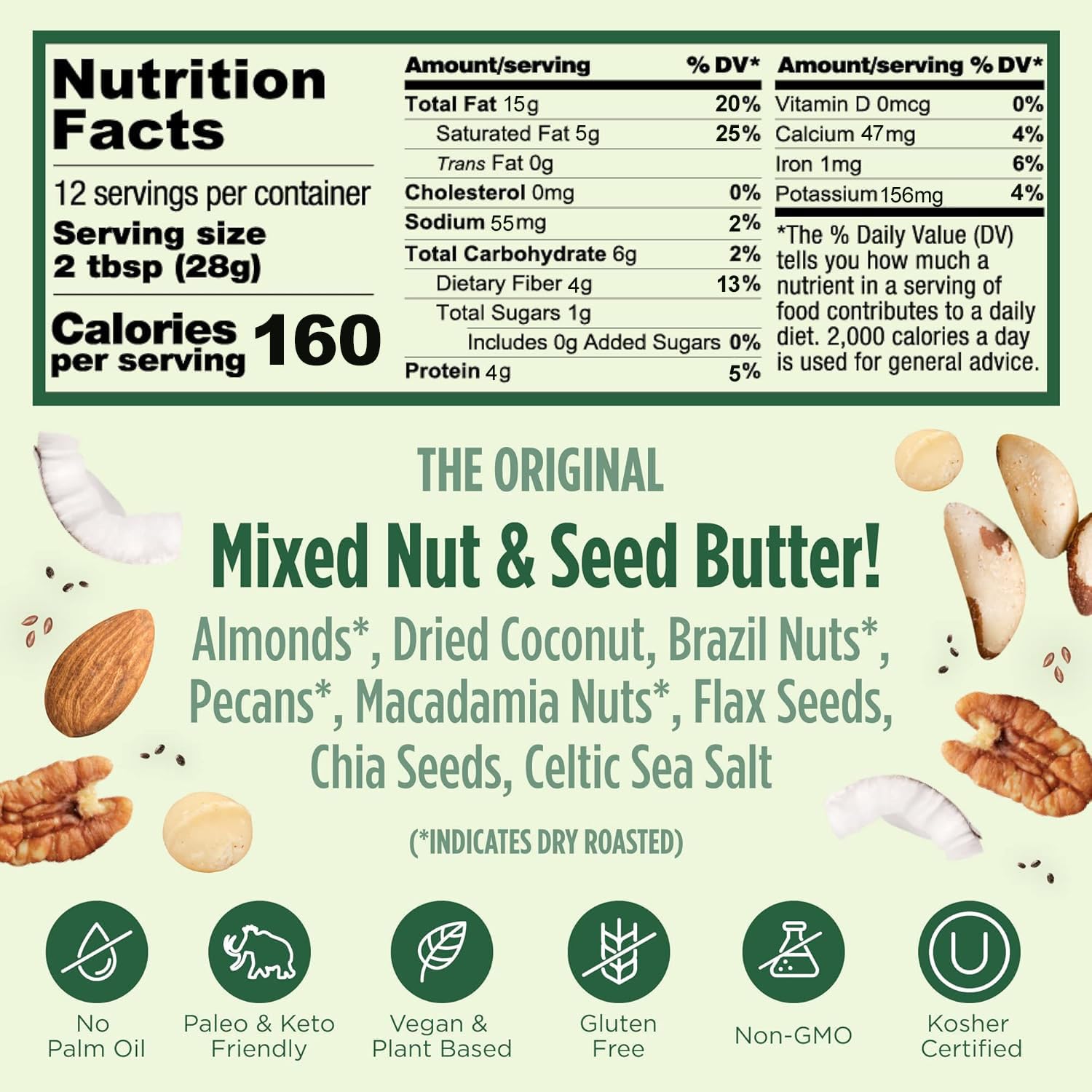 NuttZo Keto butter ingredients blend with almonds and coconuts showing seven-nut mix
