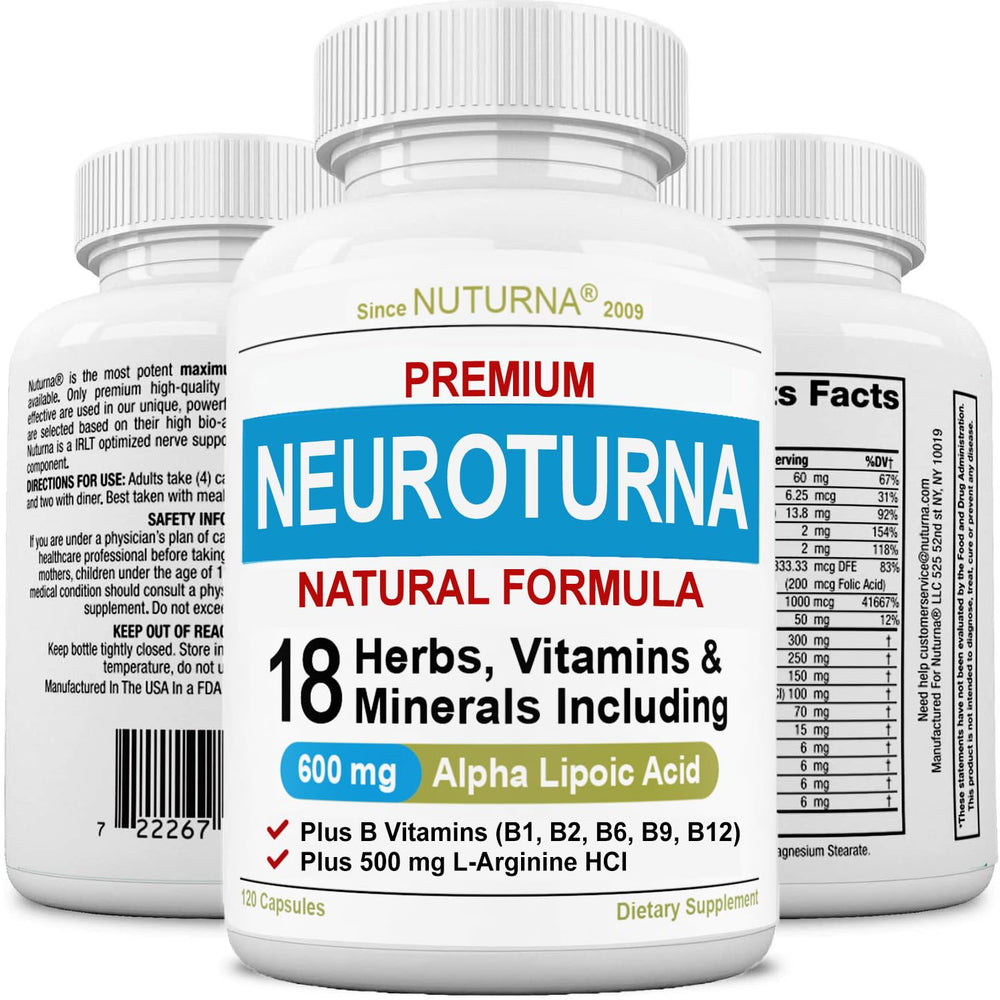 Nuturna Neuroturna bottle front with 600 mg alpha lipoic acid for daily support