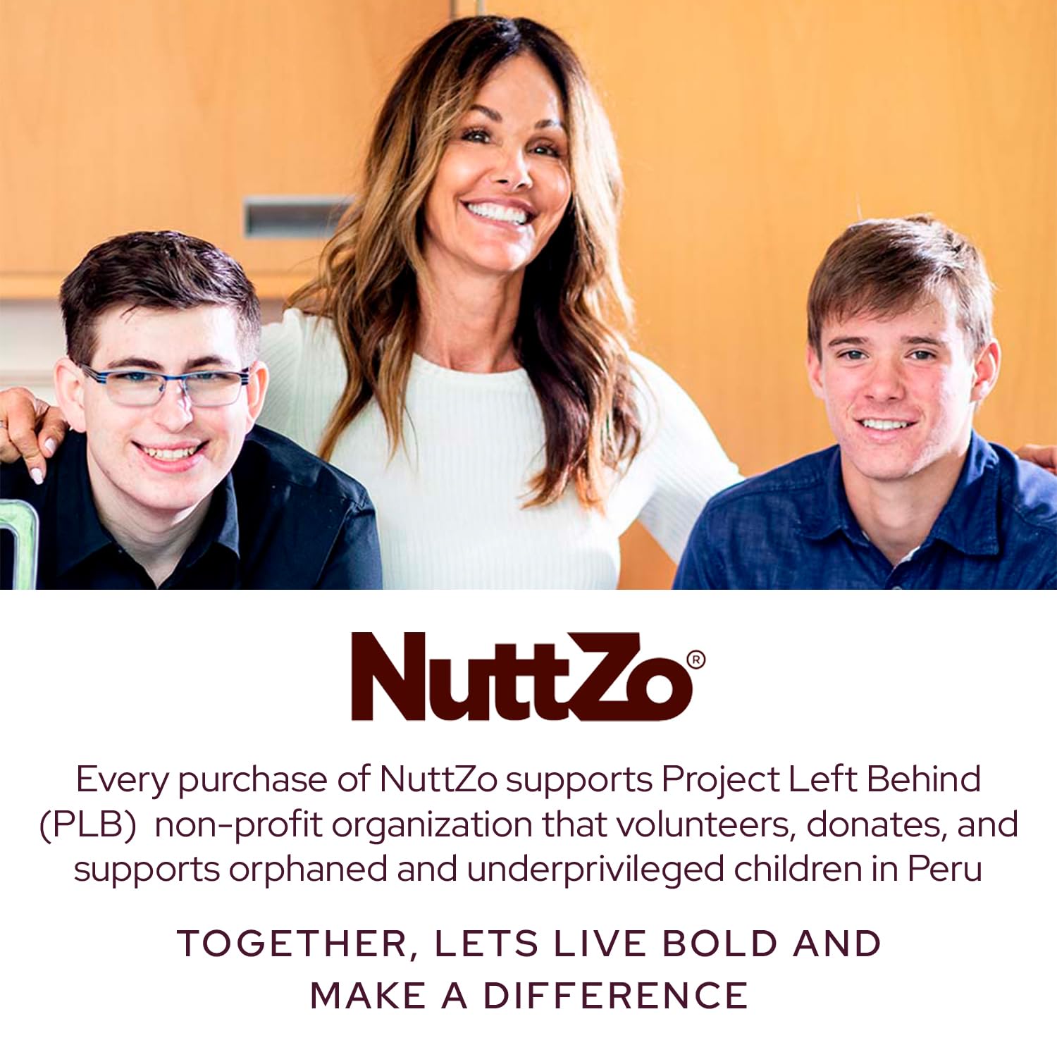 NuttZo charitable impact Project Left Behind mentioned on packaging