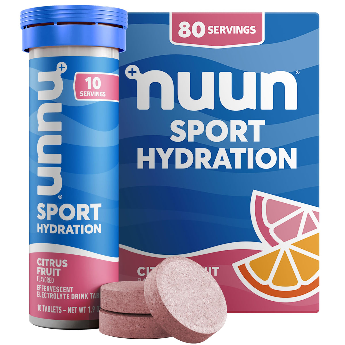 Nuun Citrus Fruit electrolytes packaging ready for active hydration on the go.