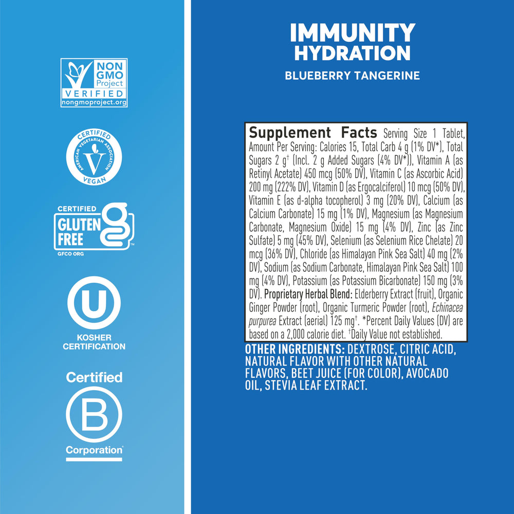 Nuun Immunity packaging emphasizes vegan, non-GMO clean ingredients.