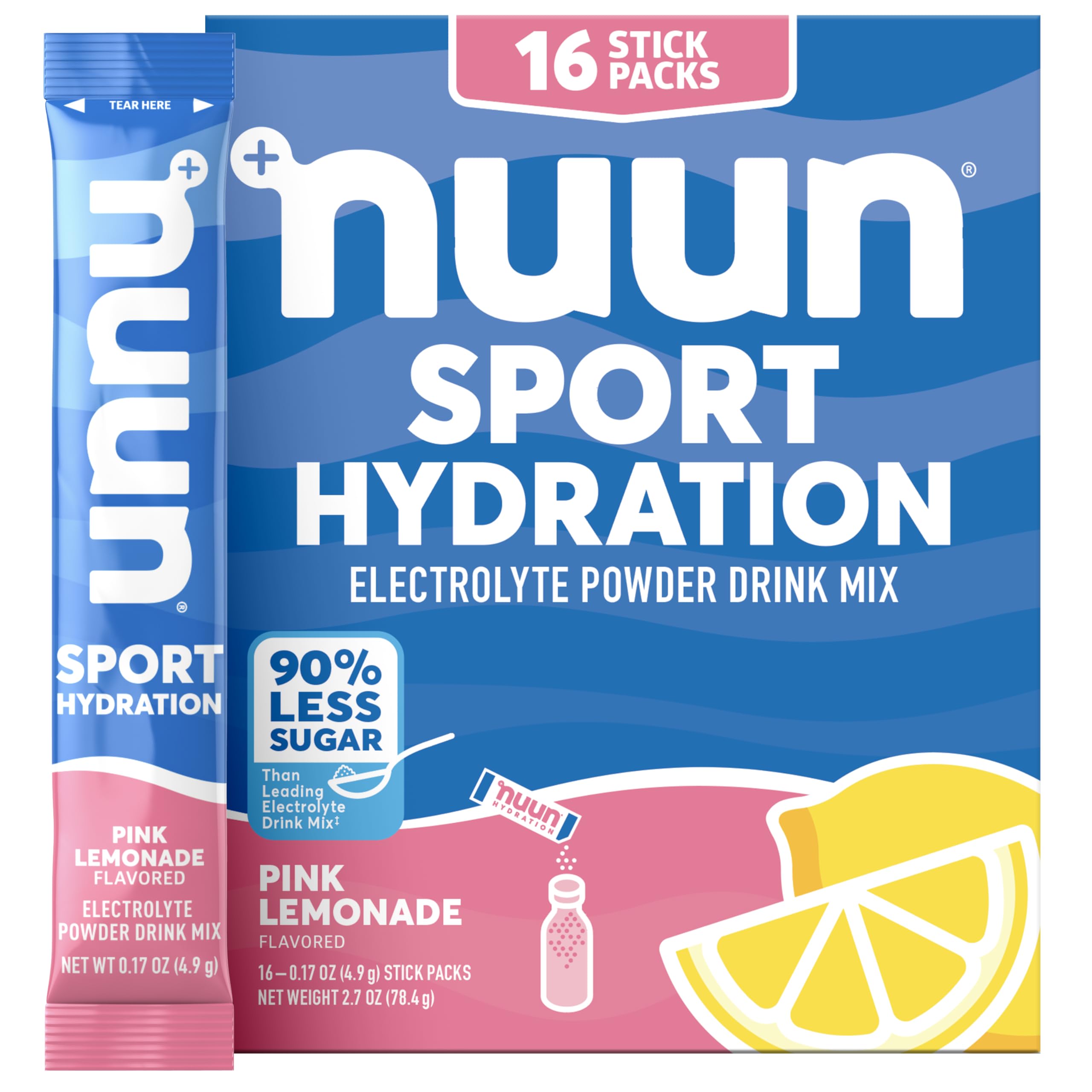 Nuun Sport Pink Lemonade packet dissolving in water for on-the-go hydration.