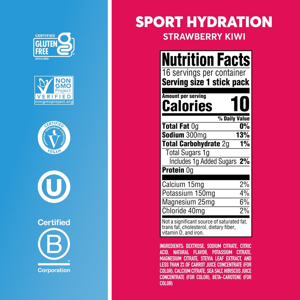 Nuun Sport single-serve packets highlighting Strawberry Kiwi flavor for on-the-go hydration.